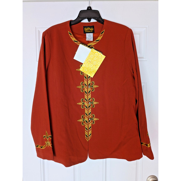 NWT BOB MACKIE WEARABLE ART Women's Burnt Orange Embroidered Jacket Sz LRG - Picture 2 of 7